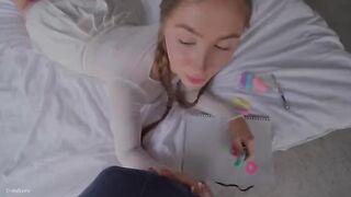 Cute stepsister tries to do her first blowjob ever