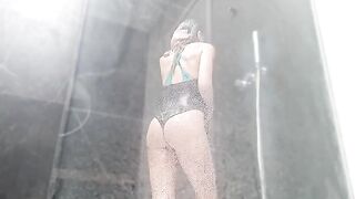 Sweet wet pussy in shower, masturbating to squirting orgasm