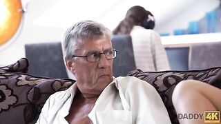 Old guy cheated on his son with the girl in a steamy Daddy4K scene