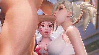 Mercy teaches DVA to deepthroat in this hot Overwatch 3D scene