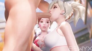 Mercy teaches DVA to deepthroat in this hot Overwatch 3D scene