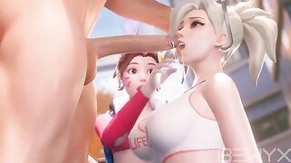Mercy teaches DVA to deepthroat in this hot Overwatch 3D scene