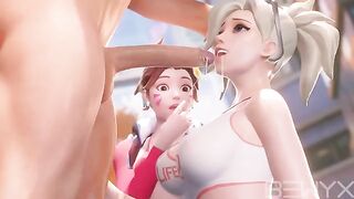Mercy teaches DVA to deepthroat in this hot Overwatch 3D scene
