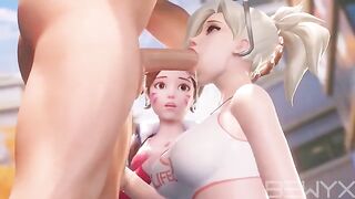 Mercy teaches DVA to deepthroat in this hot Overwatch 3D scene