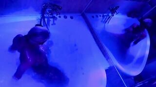 The blonde plays with sex toys in the bathroom and gets fucked hard