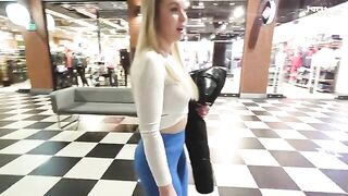 Hot blonde fucks in the shopping mall toilet for money