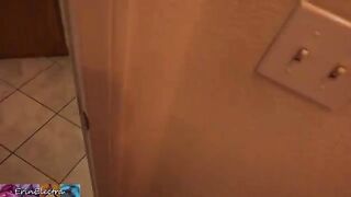 A stepmom is getting ready for bed while her stepson films and masturbates