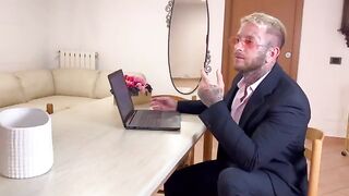 The secretary wiped her boss's cock and he came on her face