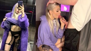 A cute girl met a guy in the elevator and got flooded with cum