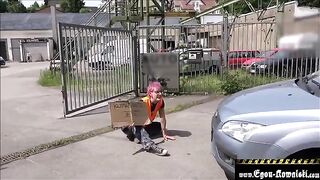 The old man banged the cute climber with hairy pussy