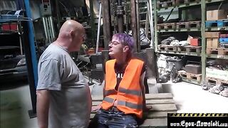 The old man banged the cute climber with hairy pussy