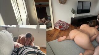 A sexy woman fucks with her husband in a bed in a BNB apartment