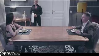Swinger couple enjoy dinner with Clea Gaultier