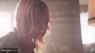 A fiery redhead girl plays a game of submission with a master
