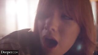 A fiery redhead girl plays a game of submission with a master