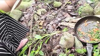 Outdoor sex and cooking with wild ferns by the river