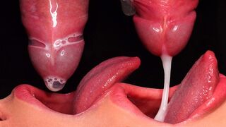 Close up action with the best condom milking blowjob. The girl broke the condom and got all the cum in her mouth! ASMR sucking