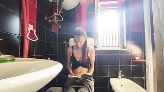 My dirty friend jerked me off in the bathroom, it was a real voyeur experience