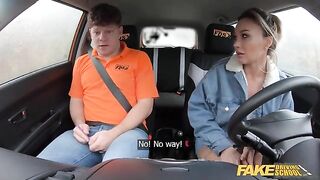 A cheating wife with big tits gets fucked hard by her driving instructor in a car