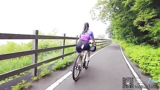 A sexy woman has sex while cycling with her step son