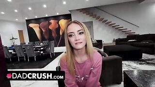 Two step-daughters competing to ride dad’s cock in a taboo twist