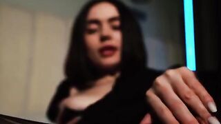 A pretty girl with big tits gets her pussy juicy from a strong cock