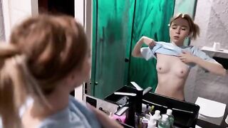 A cute girl prepared a humble surprise for her boyfriend in the bathroom