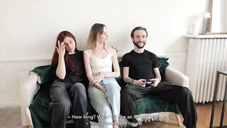 Two French girls sharing a guy’s dick in real action