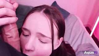 A cute Russian schoolgirl gets her mouth full of cum in this hot scene