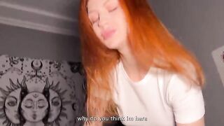 Redhead girl passionately fucks in mini-skirt and stockings