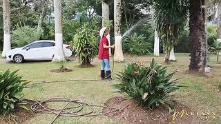 The gardener got fucked by two horny friends in a steamy threesome