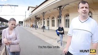 The hunter met a girl at the train station and offered her to have fun for money