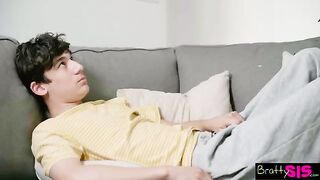Guy wears step sister’s panties, she freaks out, demands he takes them off in this steamy Brattysis scene