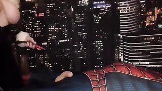 Black Cat Cosplay to Drain Spider-Man's Balls through Handjob
