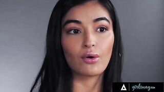 The girls get real intimate in a steamy girl-on-girl scene, showcasing their chemistry