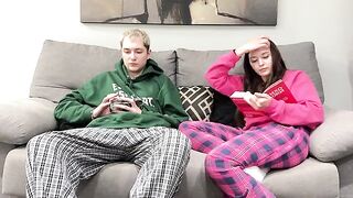Guy was jerking off while watching porn next to his step sister, but she decided to give him a handjob instead