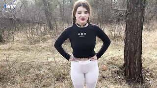 A girl went for a walk and met a forest guy in the woods