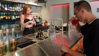 The hot bartender's panties are delicious. A customer tried to taste them