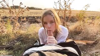 A blowjob in the park from a beautiful Russian blonde with pigtails