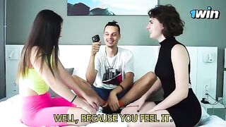 Lesbian couples try to guess a hidden body part during intimate kisses in this steamy game show