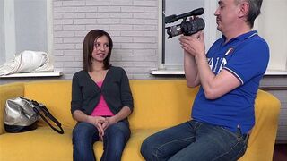 Brunette teen gets fucked at casting session on the couch