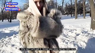 Picking up a girl while walking the dog and having sex in a fur coat