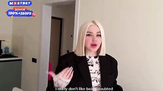 A hot blond girl was fucking with her neighbor because of the problems with her husband