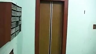 A young blonde gets a blowjob from her stepbrother on the balcony