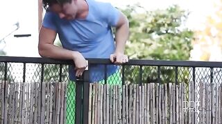 The neighboring guy fucks busty brunette with natural tits