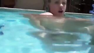 Babe fucked in her ass under water with a dildo in the pool
