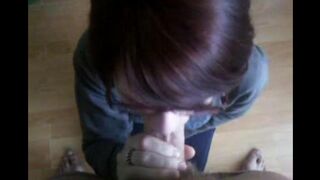 Babe sank to the floor and started sucking a guy’s long, sinewy dick
