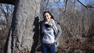 Fucked a stranger with dildo in the forest for blowjob