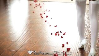 A hot young brunette gets fucked on the bed