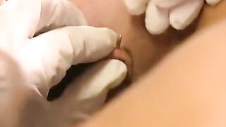 Pierced pussy of a hot brunette babe